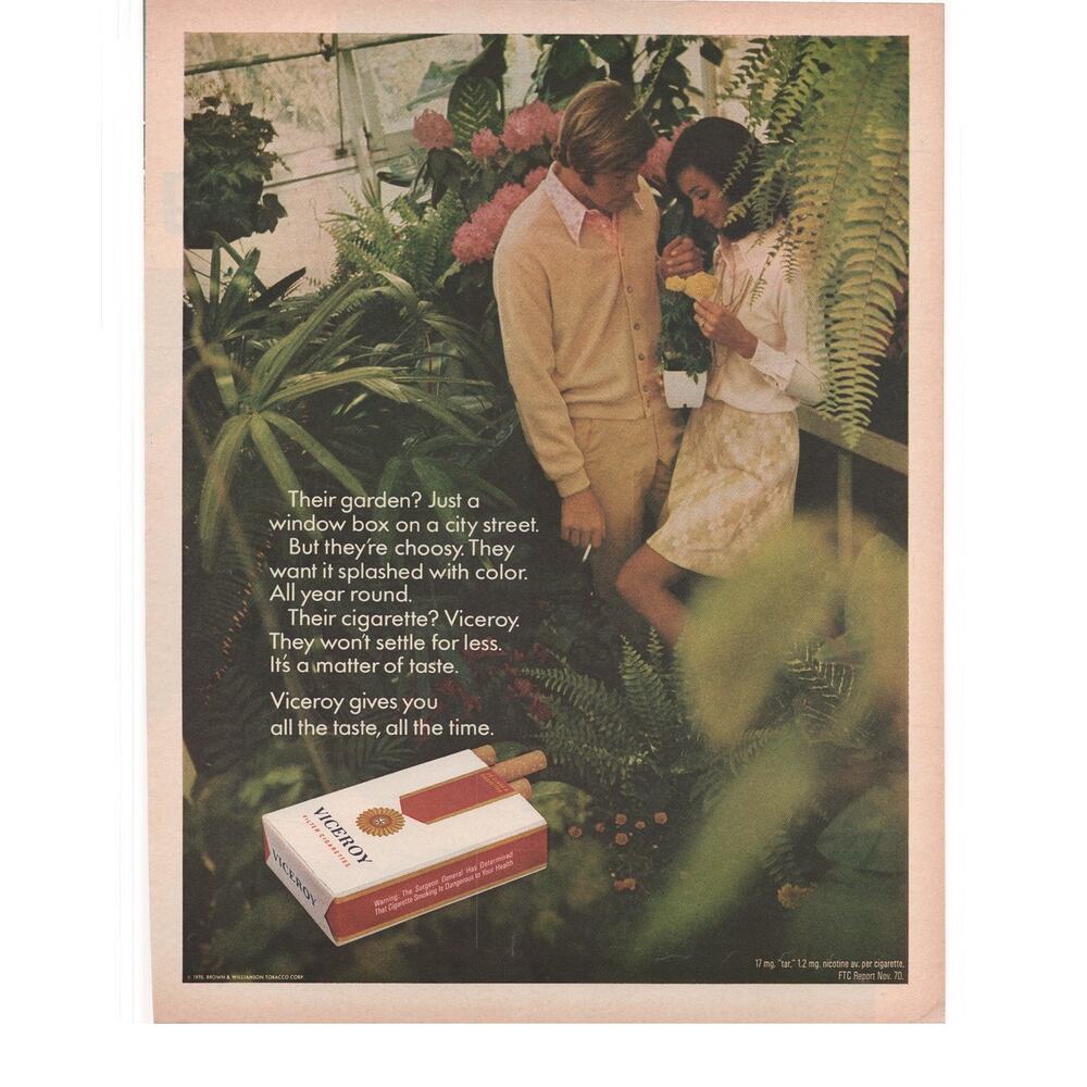 Viceroy Cigarettes Advertisement Vintage 1970 Tobacciana Garden Plants Taste